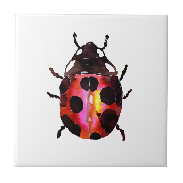 Red Watercolor Ladybug Ceramic Tile (Front)
