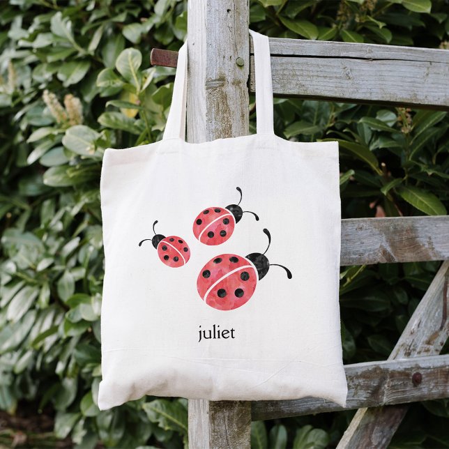 Red Watercolor Ladybugs Personalised Tote Bag (Creator Uploaded)
