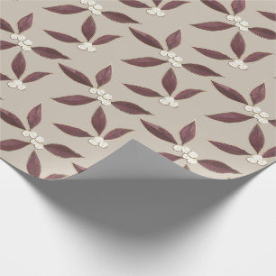 Red watercolor leaves and berries with faux-gold wrapping paper