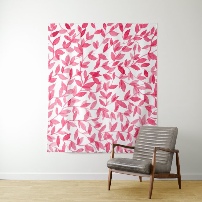 Red watercolor leaves design tapestry (In Situ)