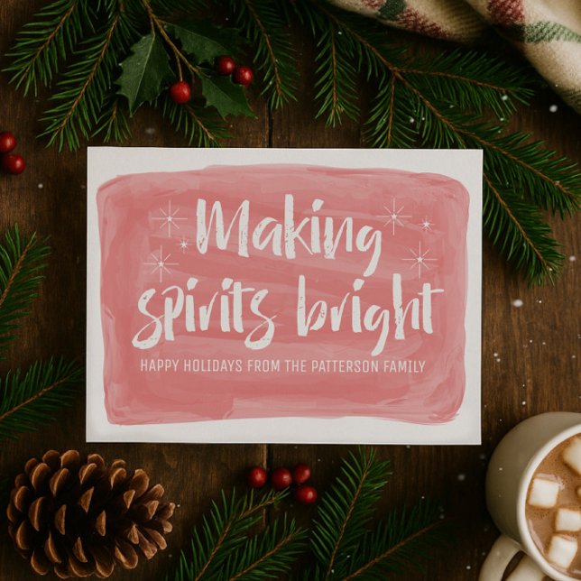 Red Watercolor Making Spirits Bright Holiday (Red Watercolor Making Spirits Bright Holiday Card)