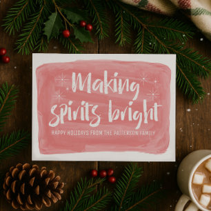 Red Watercolor Making Spirits Bright Holiday Card