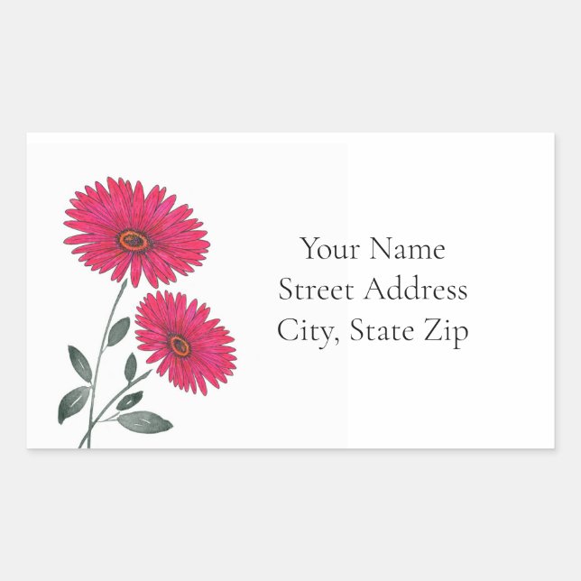  Red Watercolor, Pen & Ink Gerbs Rectangular Sticker (Front)