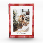Red Watercolor Plaid Rustic Christmas Photo Block<br><div class="desc">Red Watercolor Plaid Rustic Photo Christmas Holiday Block</div>