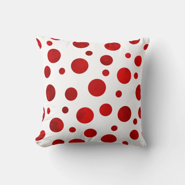 Red Watercolor Polka Dots Cushion (Front)