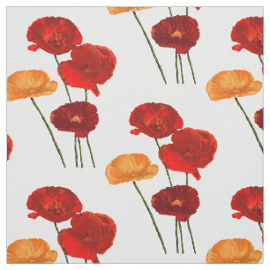 Red watercolor poppies fabric