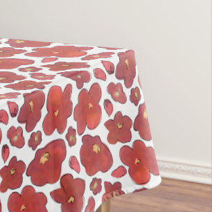 Red Watercolor poppies floral design Tablecloth