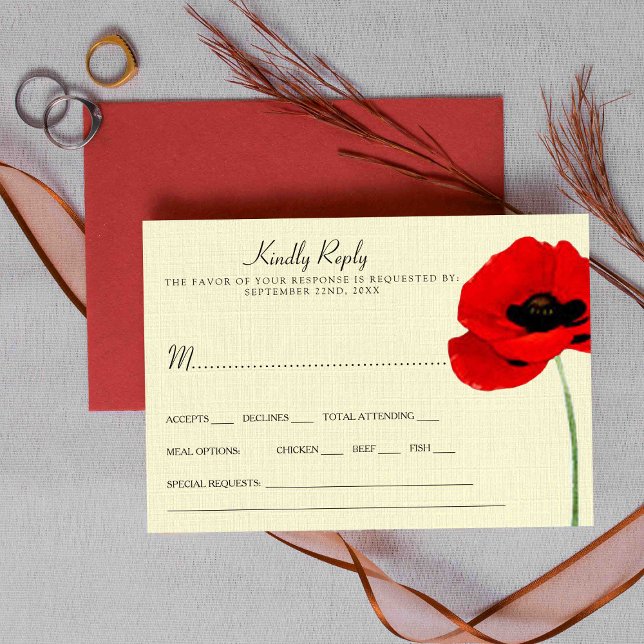 Red Watercolor Poppies Floral Wedding Collection Invitation (Creator Uploaded)