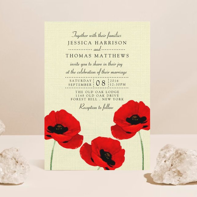Red Watercolor Poppies Floral Wedding Collection Invitation (Creator Uploaded)