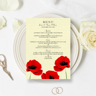 Red Watercolor Poppies Floral Wedding Collection Menu