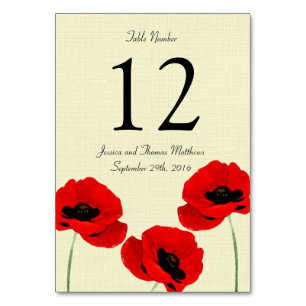 Red Watercolor Poppies Floral Wedding Collection Table Number