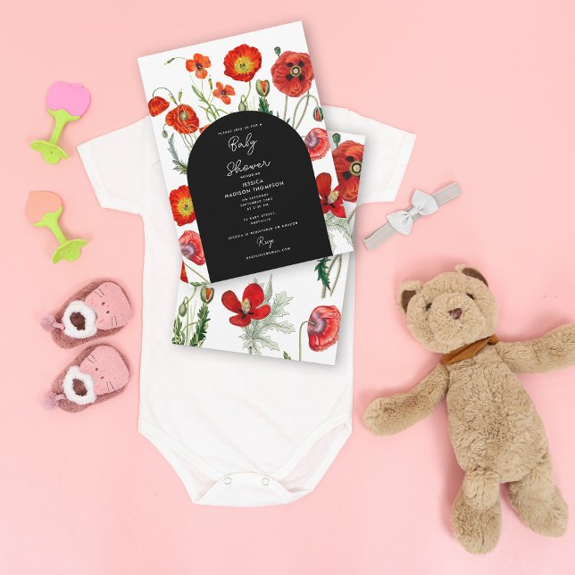 Red Watercolor Poppies Florals Baby Shower Invitation (Red Watercolor Poppies Florals Baby Shower Invitation)