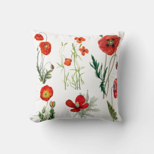 Red Watercolor Poppies Florals Cushion