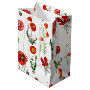 Red Watercolor Poppies Florals Medium Gift Bag