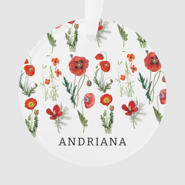 Red Watercolor Poppies Florals Ornament (Front)