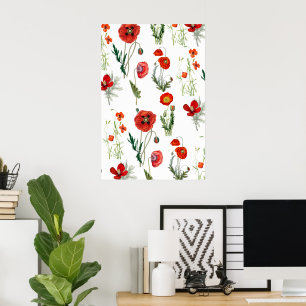 Red Watercolor Poppies Florals Poster