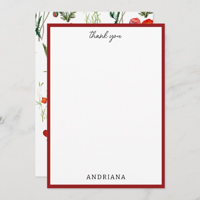 Red Watercolor Poppies Florals Thank You (Front/Back)