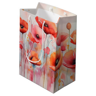Red Watercolor Poppies in a Field Medium Gift Bag
