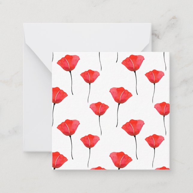 Red Watercolor Poppies Pattern Card (Front)