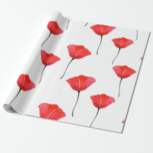 Red Watercolor Poppies Pattern Wrapping Paper