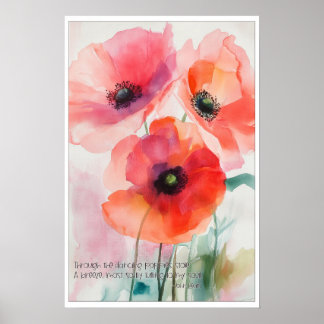 Red Watercolor Poppies with Keats Quote Poster