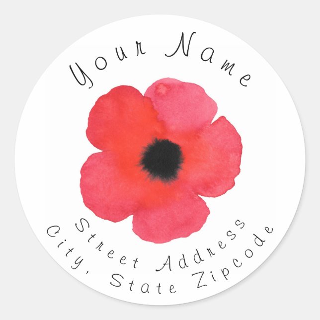 Red Watercolor Poppy Address Label (Front)