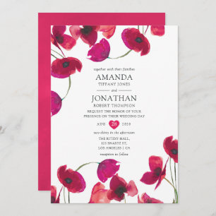 Red Watercolor Poppy Wedding Invitation