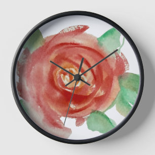 Red Watercolor Rose Artistic Floral Wall Clock