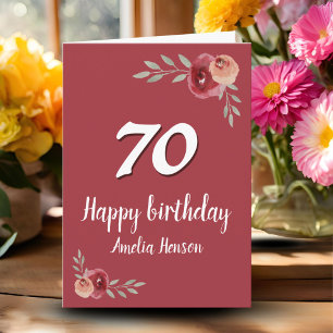 Red Watercolor Rose Floral 70th Birthday Card