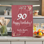 Red Watercolor Rose Floral 90th Birthday Tea Towel<br><div class="desc">Red Watercolor Rose Floral 90th Birthday kitchen towel. Watercolor roses in red and orange colours. Add name and celebration date. You can change the age number.</div>