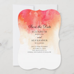 Red watercolor save the date. Peach wedding modern Date