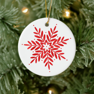 Red Watercolor Snowflake  Ceramic Ornament