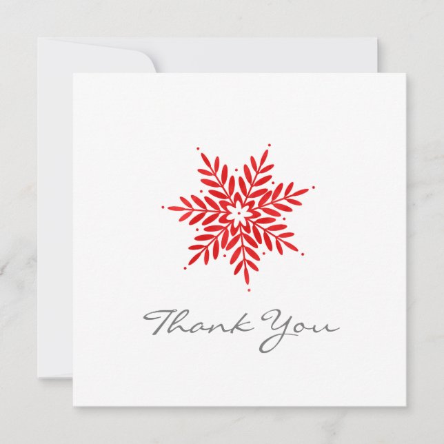 Red Watercolor Snowflake  Thank You Card (Front)