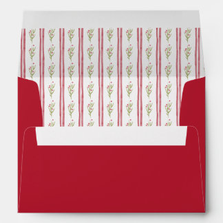 Red Watercolor Sprigs Stripes Christmas Envelope