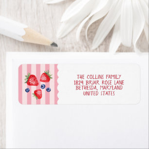 Red Watercolor Strawberry Blueberry Return Address Label