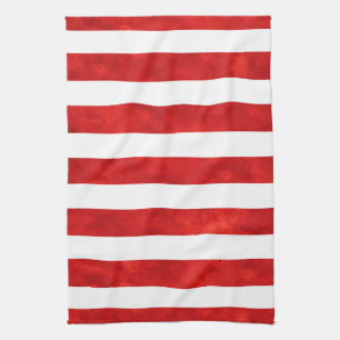 Red Watercolor Stripes Tea Towel