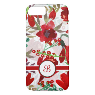 Red Watercolor Tulips, Monogram iPhone 8/7 Case