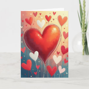 Red Watercolor Valentine Heart Card