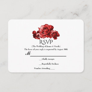 Red Watercolor Vintage Roses Elegant Floral RSVP Card
