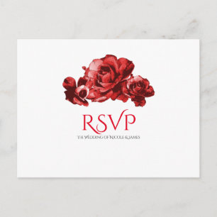 Red Watercolor Vintage Roses Wedding RSVP Invitation Postcard