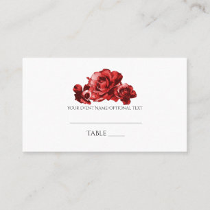 Red Watercolor Vintage Roses Wedding Seating Place Place Card