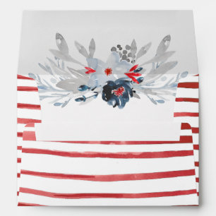Red Watercolor Wash Stripes Navy Grey Red Floral Envelope