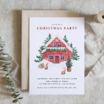 Red Watercolor Winter Cottage Christmas Party Invitation<br><div class="desc">Invite family and friends to your Christmas party with this customizable Christmas party invitation. It features watercolor winter scene of a red cottage,  rabbits and trees. This watercolor Christmas party invitation is fully customizable. Personalize by adding your own details.</div>