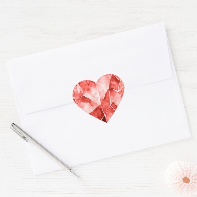 Red watercolour heart diamond style sticker (Envelope)