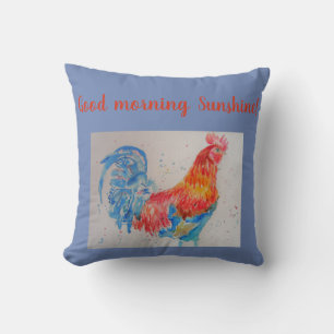 Red Watercolour Rooster Good Morning Sunshine Cushion