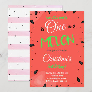 Red Watermelon 1st Birthday Invitation