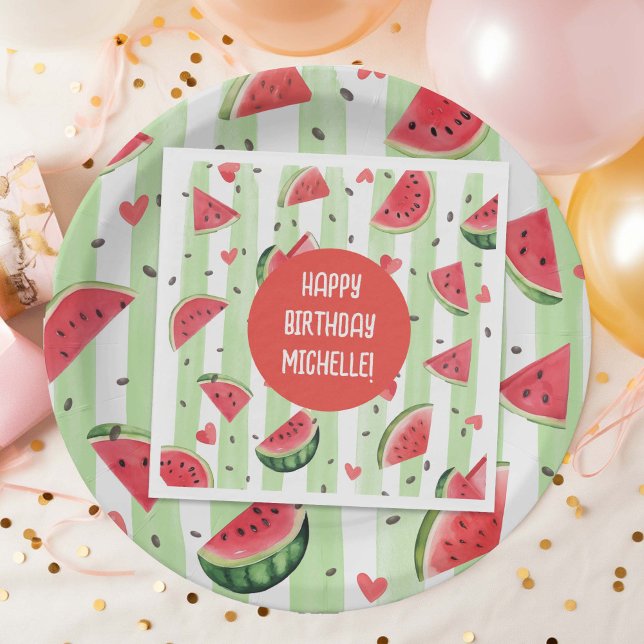 Red watermelon, Adorable summer Girl Birthday Napkin (Summer Red Watercolor Watermelon pattern, Girl Summer Party Napkins.)