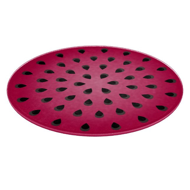 Red watermelon chunk with seeds cutting board (Corner)