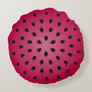 Red watermelon chunk with seeds round cushion