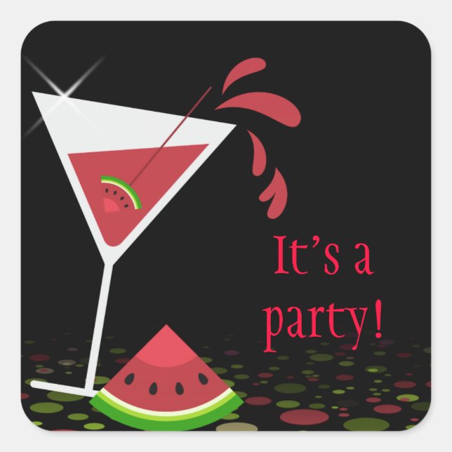 Red Watermelon Martini Cocktail Party Sticker (Front)
